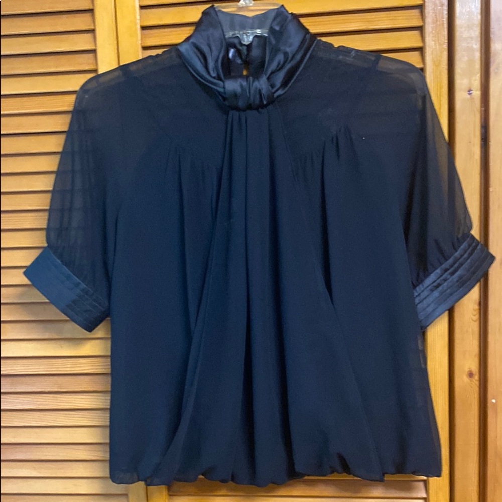 C 2 studio black Blouse with Cuffed Sleeves and Mandarin Collar